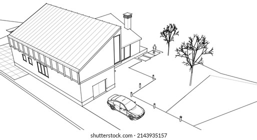 house architectural sketch 3d illustration