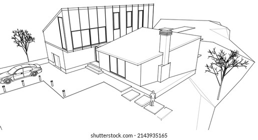 house architectural sketch 3d illustration