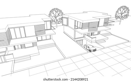 house architectural sketch 3d illustration