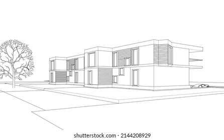 house architectural sketch 3d illustration