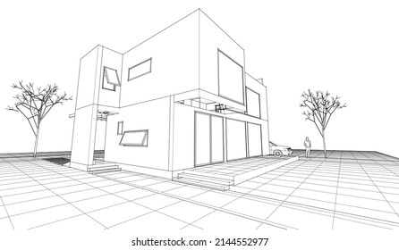 House Architectural Sketch 3d Illustration