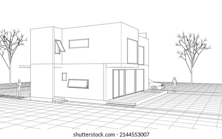 house architectural sketch 3d illustration