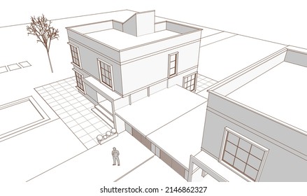 house architectural sketch 3d illustration