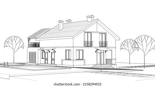 house architectural sketch 3d illustration