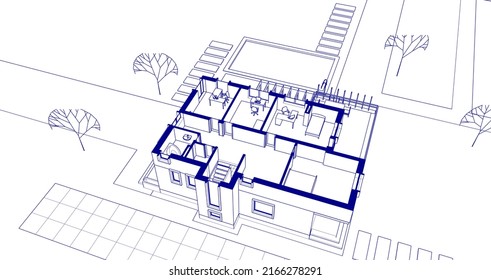 house architectural sketch 3d illustration