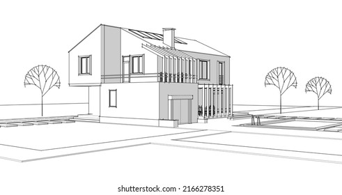 House Architectural Sketch 3d Illustration