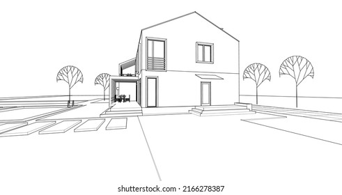 house architectural sketch 3d illustration