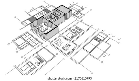 Gebäudearchitektur, 3D-Illustration