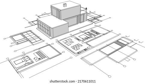 House Architectural Sketch 3d Illustration