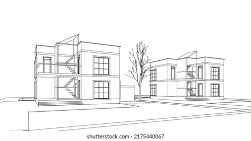 house architectural sketch 3d illustration