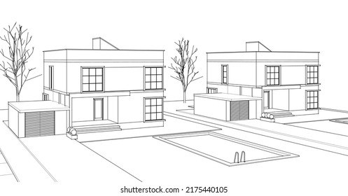 house architectural sketch 3d illustration