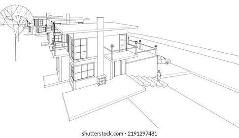 house architectural sketch 3d illustration