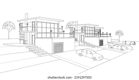 house architectural sketch 3d illustration