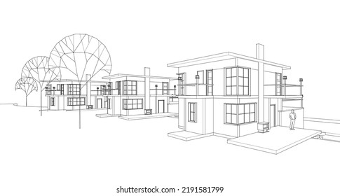 house architectural sketch 3d illustration