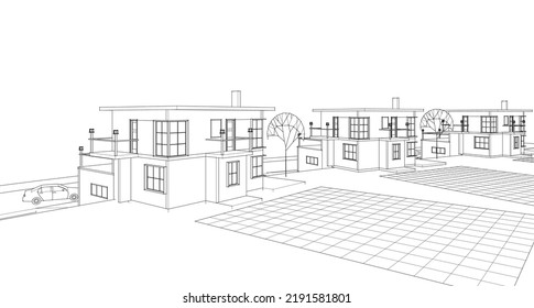 house architectural sketch 3d illustration