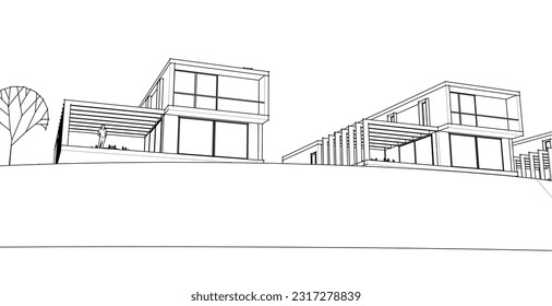 house architectural sketch 3d illustration