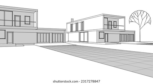 house architectural sketch 3d illustration