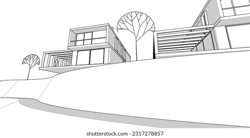 house architectural sketch 3d illustration