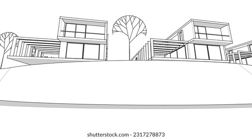 house architectural sketch 3d illustration