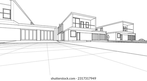 house architectural sketch 3d illustration