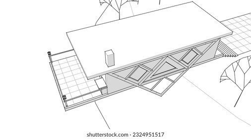 house architectural sketch 3d illustration