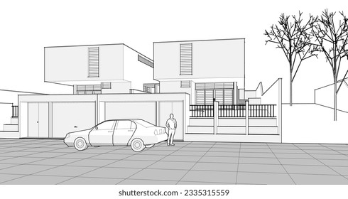 house architectural sketch 3d illustration