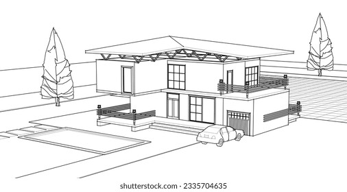house architectural sketch 3d illustration