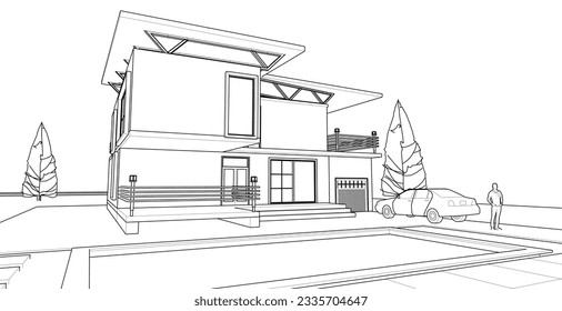 house architectural sketch 3d illustration