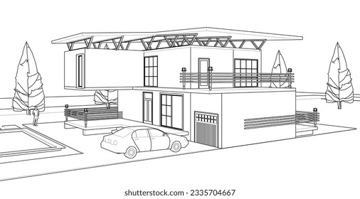 house architectural sketch 3d illustration