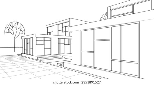 house architectural sketch 3d illustration