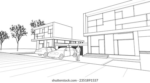 house architectural sketch 3d illustration
