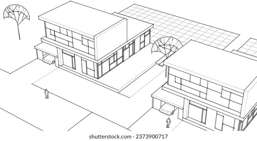 house architectural sketch 3d illustration