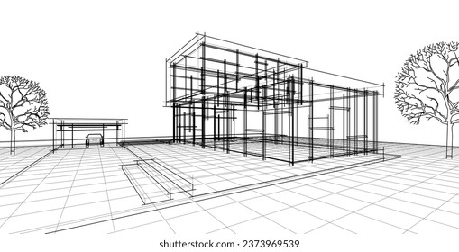 house architectural sketch 3d illustration