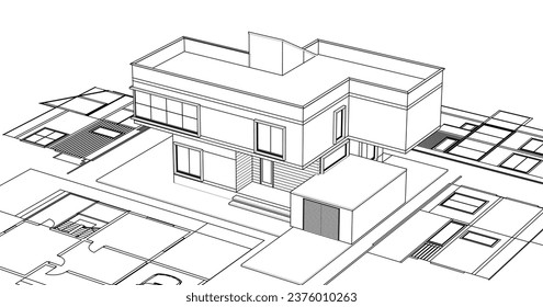 house architectural sketch 3d illustration