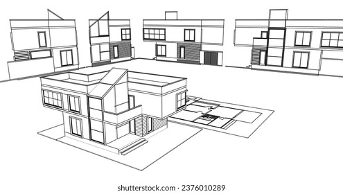 house architectural sketch 3d illustration