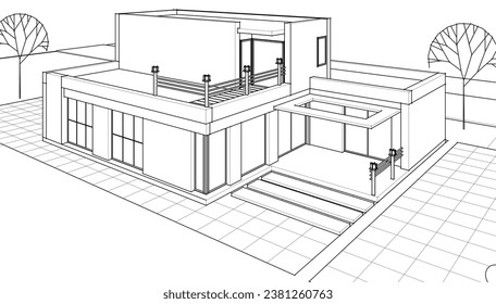 house architectural sketch 3d illustration