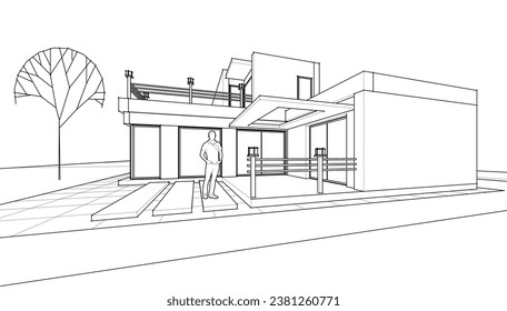 house architectural sketch 3d illustration