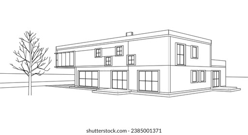 house architectural sketch 3d illustration