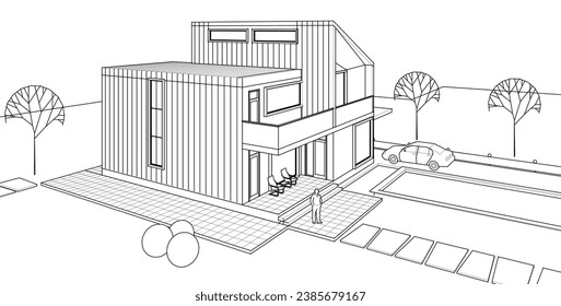 dibujo arquitectónico casero ilustración 3d