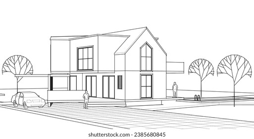 house architectural sketch 3d illustration