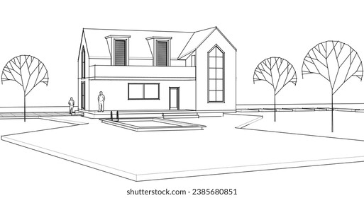 house architectural sketch 3d illustration