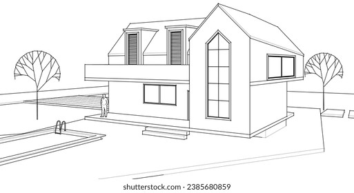 house architectural sketch 3d illustration