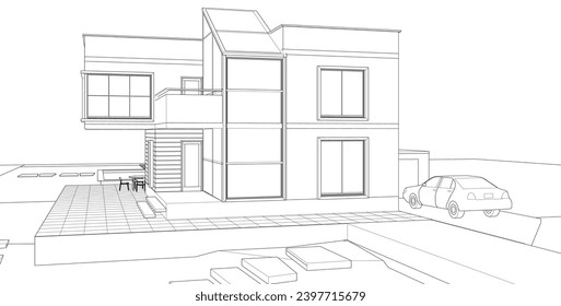 house architectural sketch 3d illustration