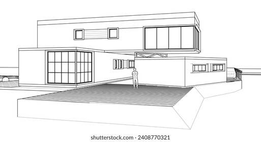 house architectural sketch 3d illustration