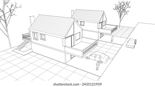 house architectural sketch 3d illustration
