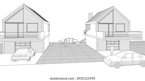 house architectural sketch 3d illustration