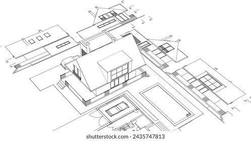 house architectural sketch 3d illustration