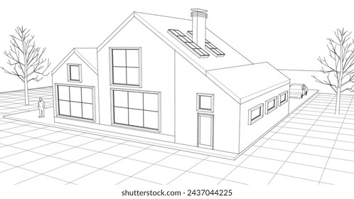 house architectural sketch 3d illustration