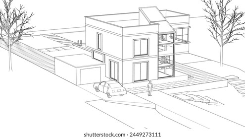 house architectural sketch 3d illustration