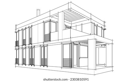 Arquitectura de la casa construcción 3d ilustración del vector de dibujo